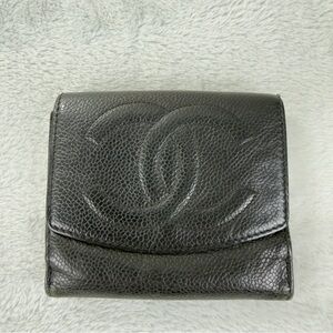 Chanel CC Logo Grained Calfskin Leather Bifold Black Wallet Embroidered